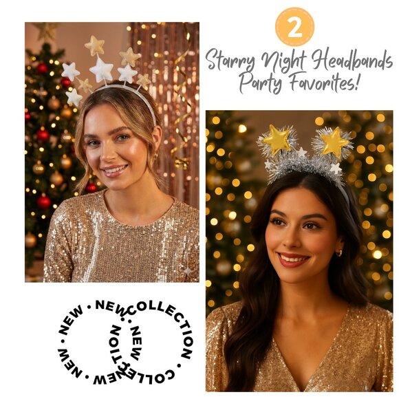 NEW Set 2 Boutique Quality Star of The Party Holiday Celestial Sparkle Headbands - Picture 1 of 11